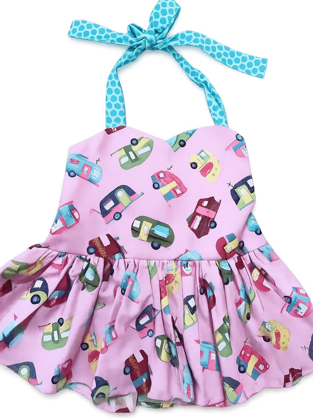 Girls' Pink Caravan-Print Halter Tank Top with Turquoise Tie size 8